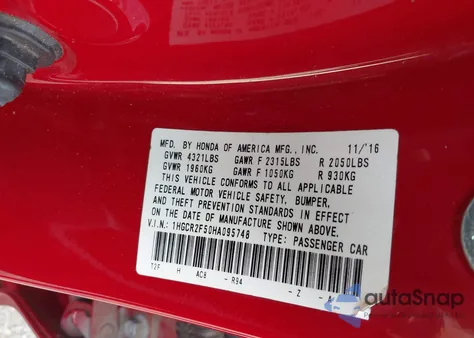 2017 Honda Accord Sport z USA, uszkodzony, nr VIN 1HGCR2F50HA095748